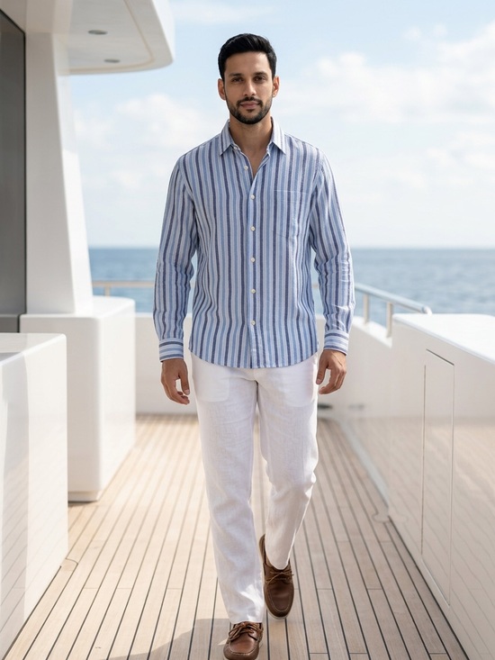 Canali Other - Canali Men's XL Blue Striped Long Sleeve Business Casual Shirt Button-Down Italy